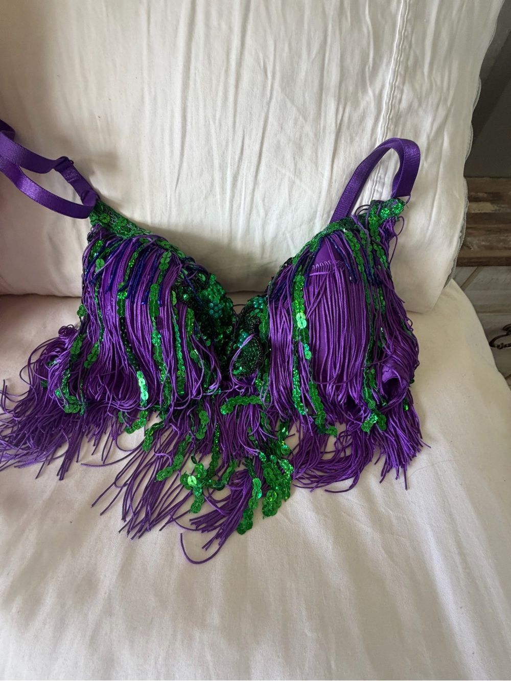 Burlesque Purple Fringe Sequin Bra with Green Accents